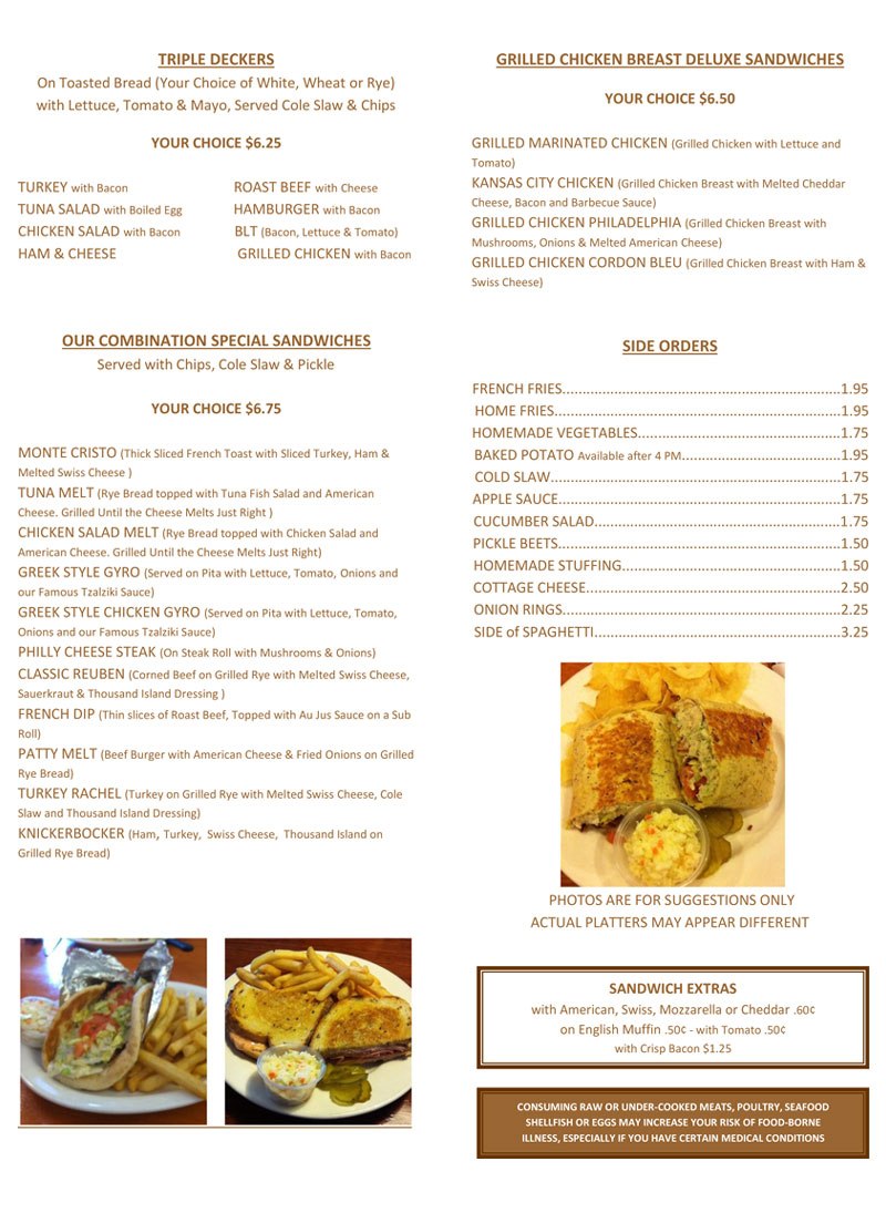 Starlight Diner Lunch Menu Continued